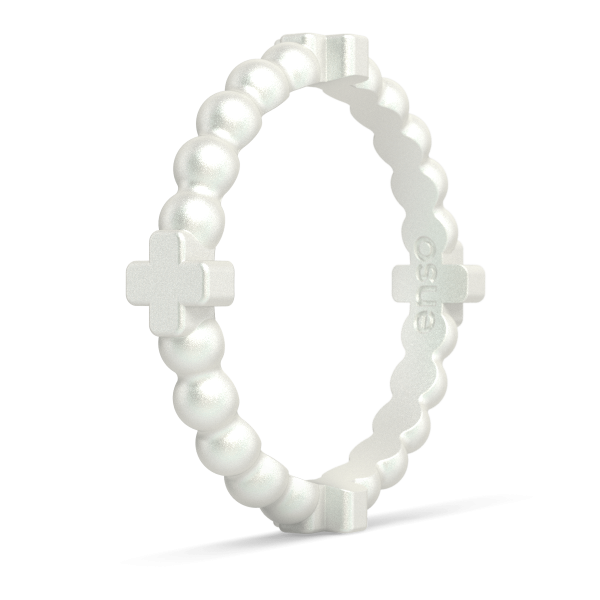 Beaded Cross Stackable Silicone Ring - Metallic Pearl Online Sale