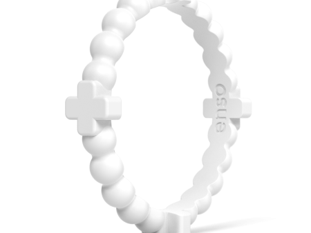 Beaded Cross Stackable Silicone Ring - White For Discount