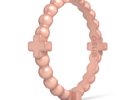 Beaded Cross Stackable Silicone Ring - Metallic Rose Gold Online Hot Sale