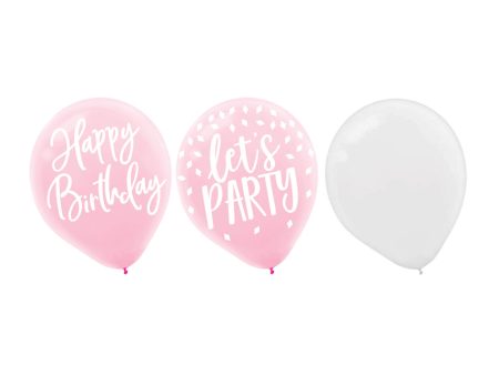 Blush Birthday Printed Latex Balloon 12in, 15pcs Cheap