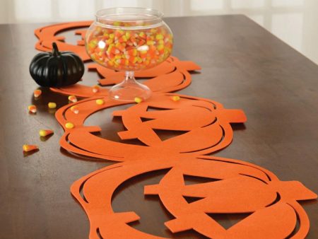 Classic Orange & Black Pumpkin Table Runner Felt Discount