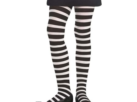 Child White & Black Striped Tights M-L Hot on Sale