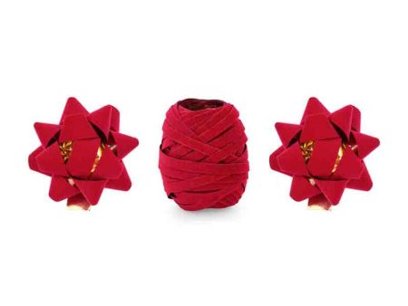 Red Velor Ribbons and Rosettes Mix 3pcs on Sale